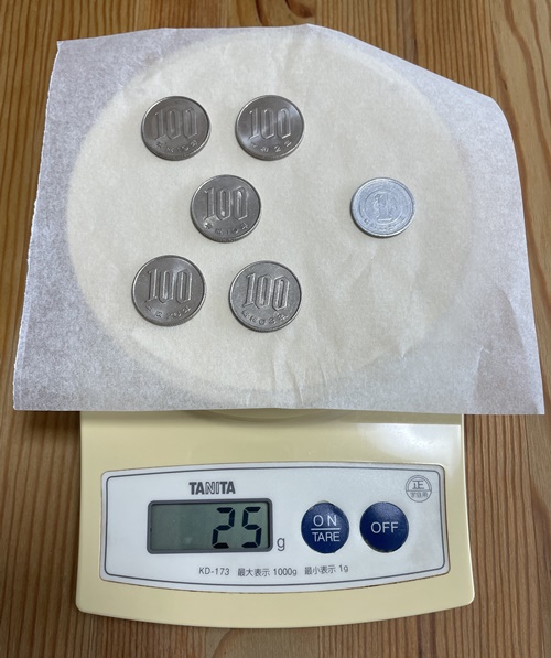 硬貨501円分で25g